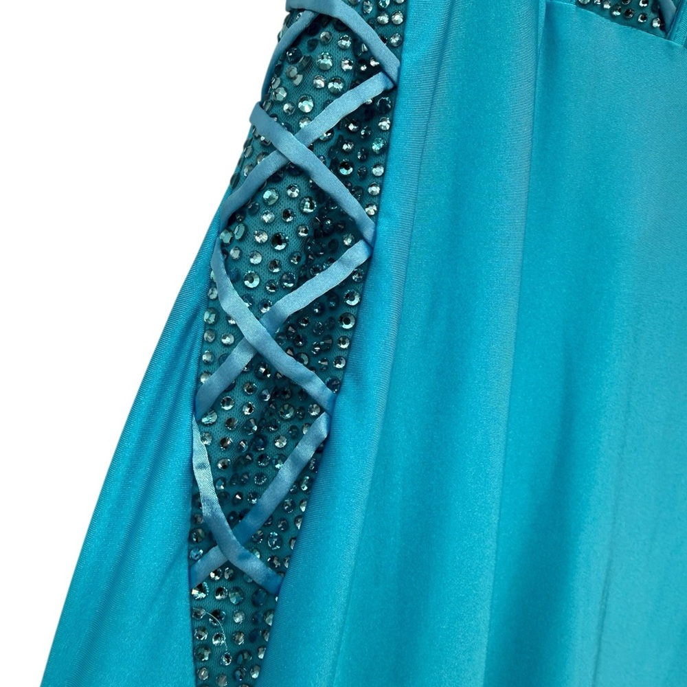 Jovani D5034A Corset Aqua Blue Halter Rhinestone Prom Pageant Maxi Dress -8 NEW - Picture 10 of 16